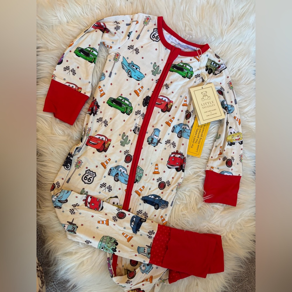 Little Sleepies Colorful Cars Pajama Set with Red Accents - NWT